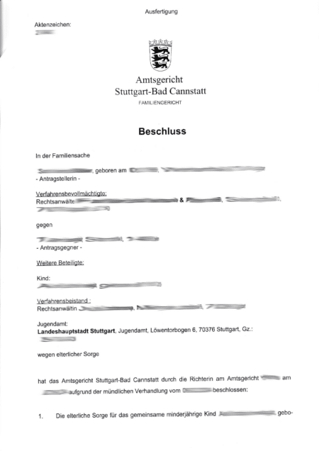 Sorgerechtsbeschluss - Beglaubigte Übersetzung